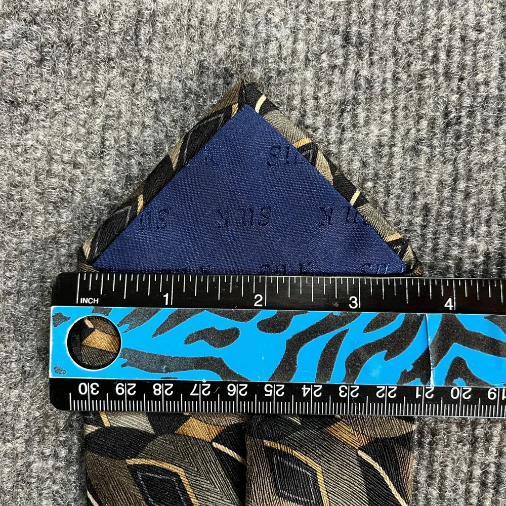 Carlos Devenezia Mens Silk Tie Geometric Diamond Olive Green Black Gold Handmade